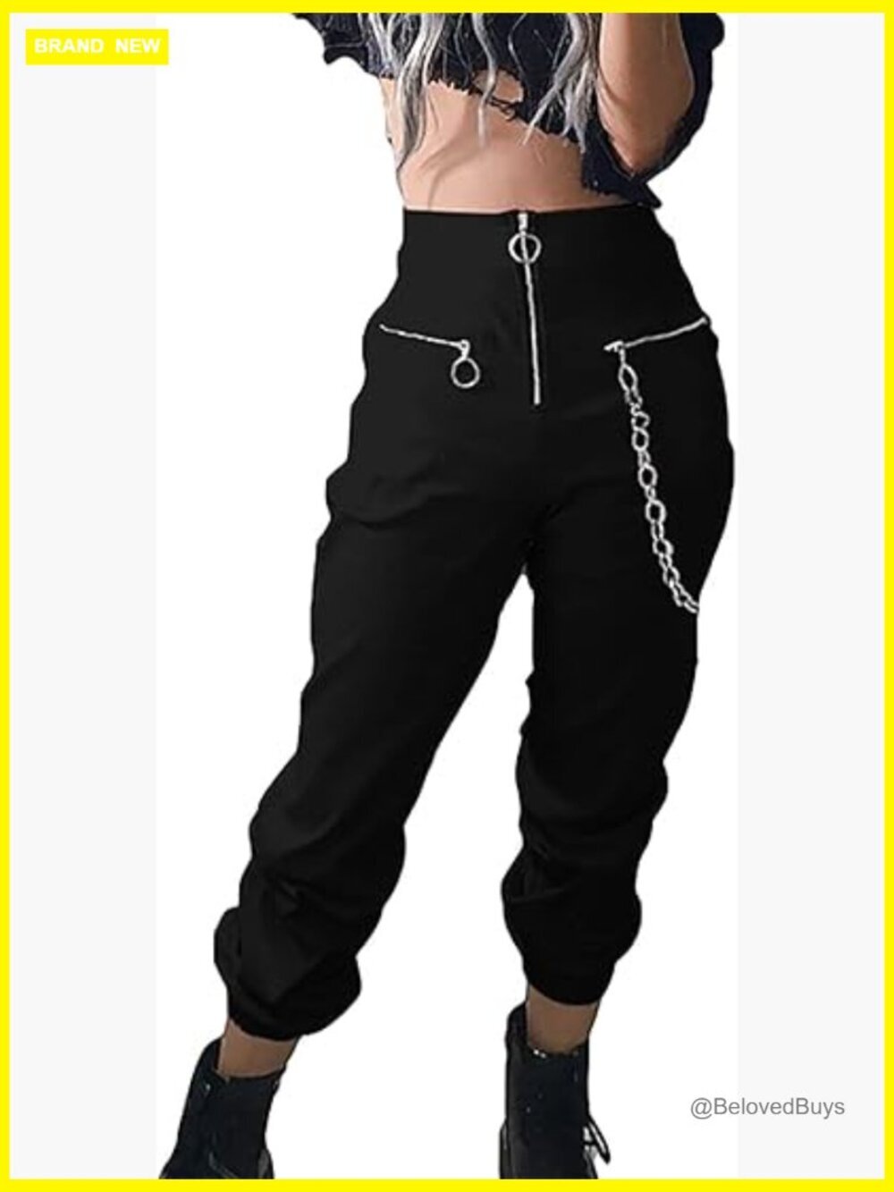 Gothic Chain Cargo Pants High Waist Trousers Streetwear